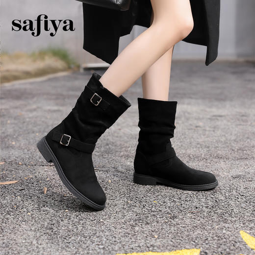 预售|Safiya/索菲娅2024美拉德复古绒面气质百搭套筒堆堆裤管靴 SF44116408 商品图3
