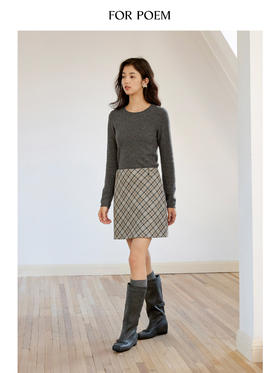 ForPoem 现货 24/FW原创设计斜裁羊毛格纹A摆短款半身裙