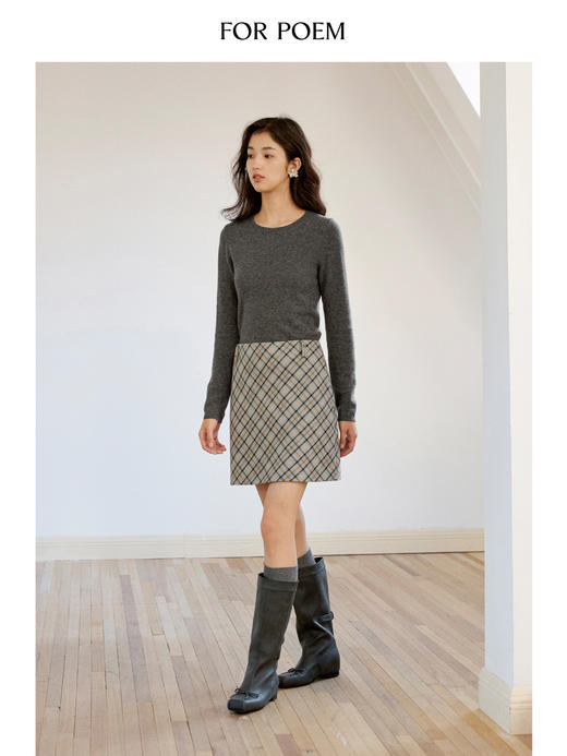 ForPoem 现货 24/FW原创设计斜裁羊毛格纹A摆短款半身裙 商品图0