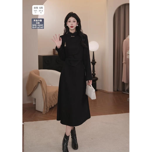 鹿向南【国风诗】温柔加厚新中式长裙冬天跨年裙子QJD00168 商品图0