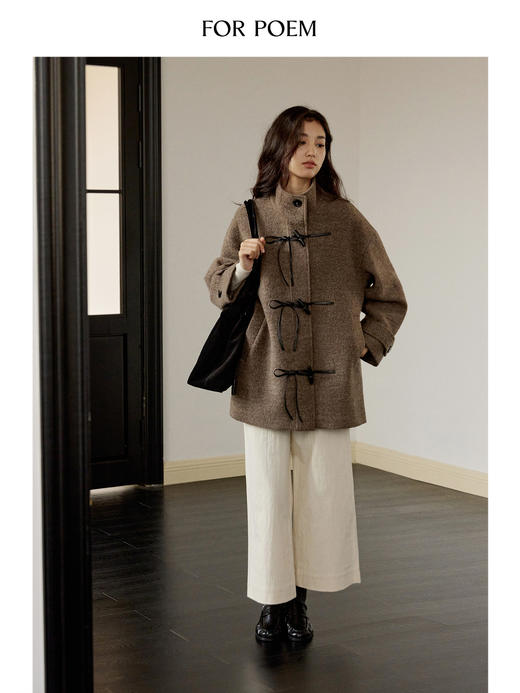 ForPoem 现货 24/FW原创设计蝴蝶结牛角扣100羊毛中长款大衣外套 商品图3