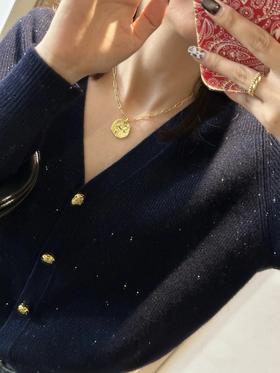 Monica链条麋鹿金币毛衣链项链