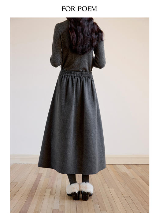 ForPoem 现货 24/FW原创设计中长款百搭羊毛百褶A摆半身裙 商品图4