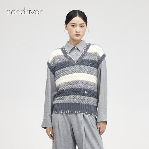 西藏羊绒手工缝边V领套衫SJF96W316N 商品图0