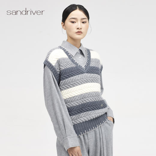 西藏羊绒手工缝边V领套衫SJF96W316N 商品图3