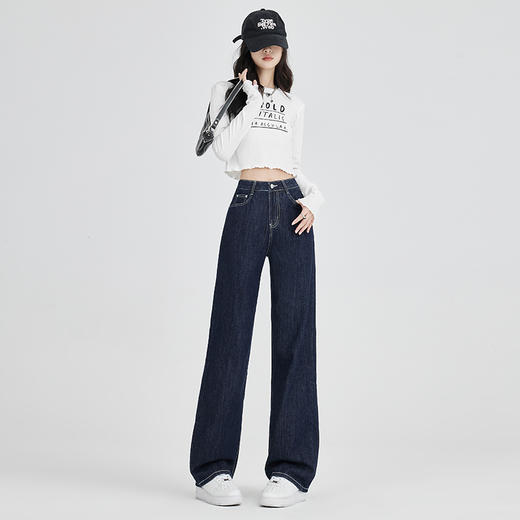 罗蒙秋冬女士牛仔裤百搭舒适加绒保暖长裤女休闲通勤阔腿裤好穿显瘦 商品图4