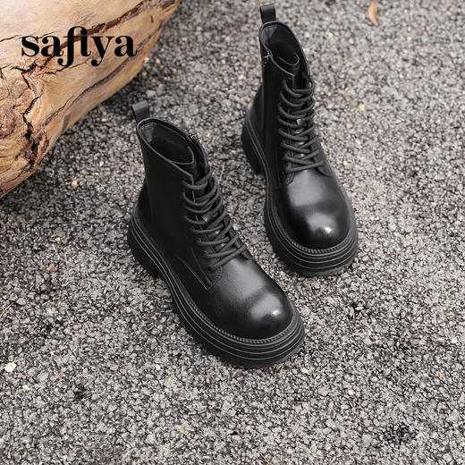 预售10天发|Safiya/索菲娅2024复古英伦时尚经典厚底粗跟短筒系带马丁靴加绒 SF44116411 商品图7