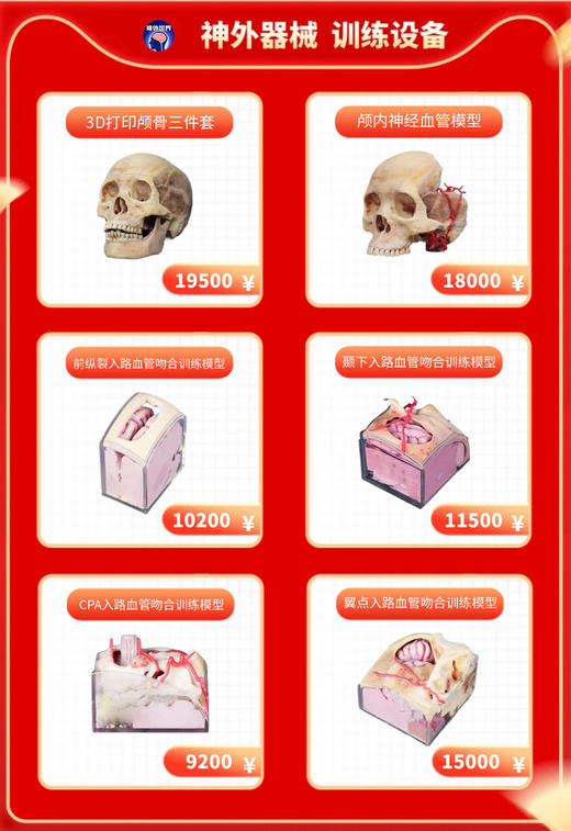 【神外特惠】神外世界出品 3D打印颅骨三件套 颅内神经血管模型  前纵裂入路、颞下入路、CPA入路、翼点入路血管吻合模拟训练模型 商品图0