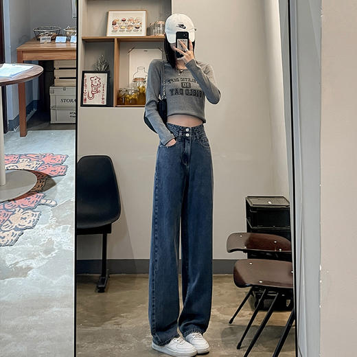 【加厚保暖】罗蒙女士秋冬牛仔裤加绒保暖舒适女长裤休闲遮肉显瘦高腰阔腿裤百搭通勤 商品图3