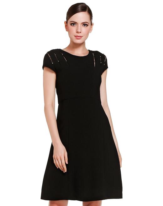 4894415523164 JOAN&DAVID 新品 黑色优雅都市盖肩袖连衣裙 商品图0