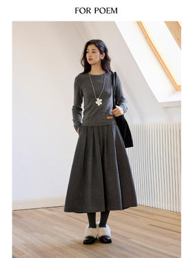 ForPoem 现货 24/FW原创设计中长款百搭羊毛百褶A摆半身裙