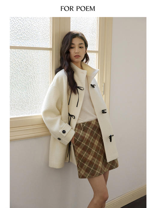 ForPoem 现货 24/FW原创设计斜裁羊毛格纹A摆短款半身裙 商品图2
