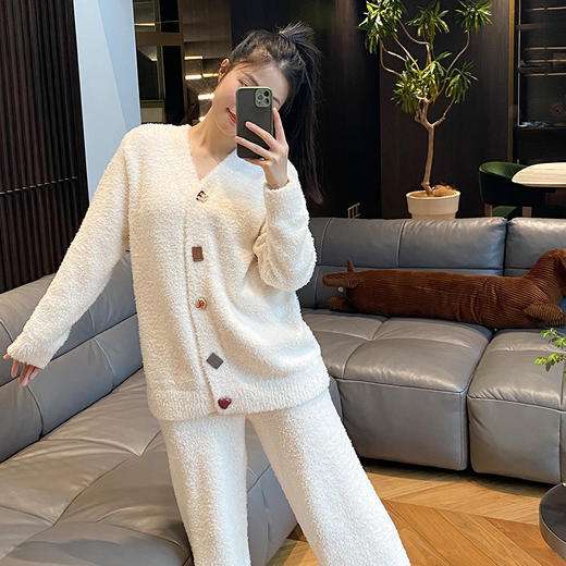 官网1188！Sn*del同款秋冬保暖软绵绵半边绒家居服套装 开衫居家睡衣月子服长袖长裤 商品图6