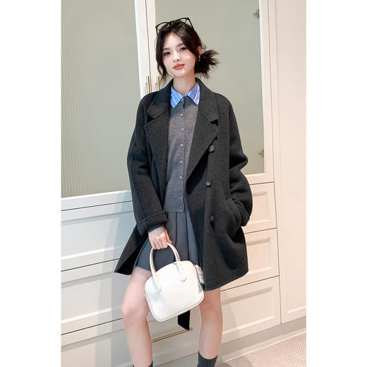 【严选】诗凡黎绵羊毛中长款西装毛呢外套24冬新款高级感小个子赫本风大衣SF7170101D 商品图3