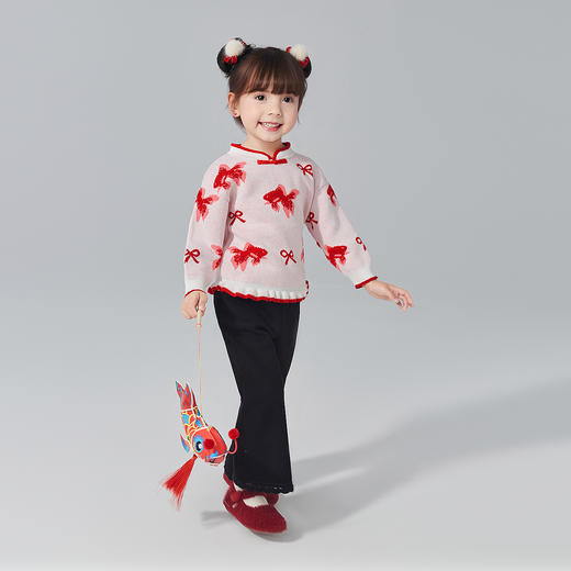 笛莎Deesha 童装女童毛衣2024冬新款新年“年年有鱼”系列毛衣 商品图2