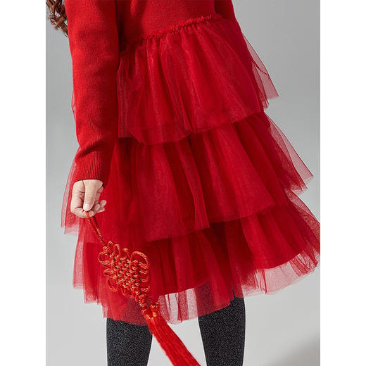 笛莎Deesha 童装女童连衣裙2024冬新款甜美国风盘扣连衣裙 商品图3