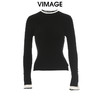VIMAGE纬漫纪时尚撞色盖手喇叭袖半高圆领气质针织衫冬季新款V2201815 商品缩略图0