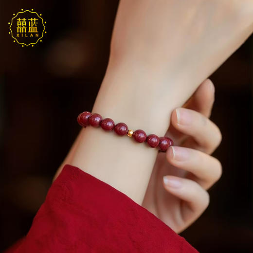 【经典】囍蓝 红韵18K金天然精品朱砂手串 精致百搭送礼带证书 商品图3