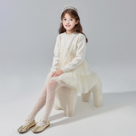 笛莎Deesha 童装女童连衣裙2024冬新款优雅香风网纱拼接裙 商品图2