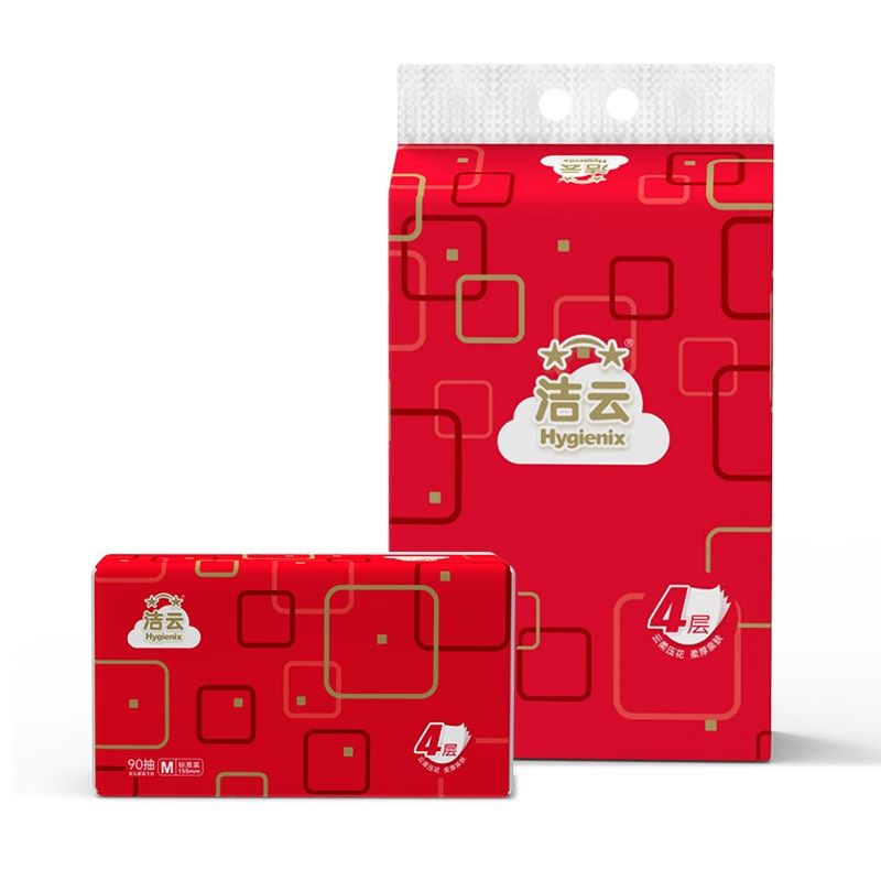 洁云经典4层90抽塑包面纸-(4包装)