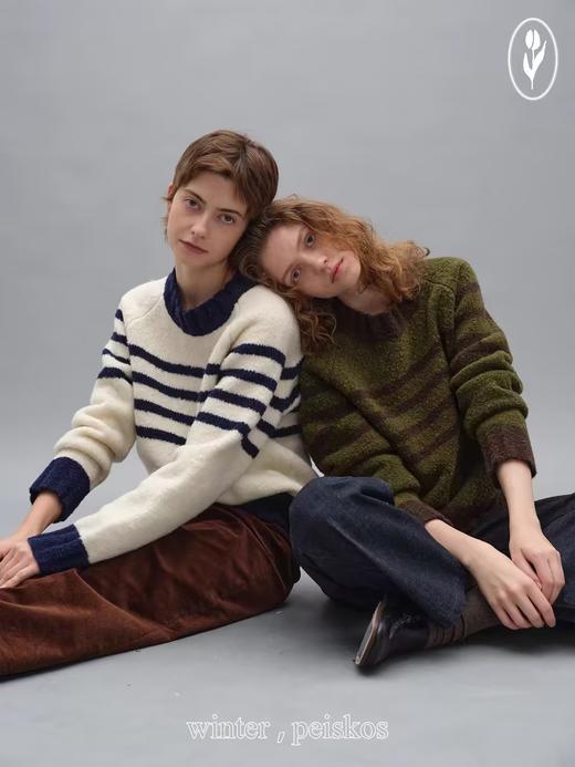 shyshystill/shy202408071/宽边粗条纹撞色宽松圆领套头毛衣 商品图1