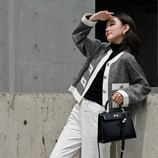 【顺丰包邮】05503 洛诗琳秋冬经典设计感撞色边小香风外套女50424 商品图1