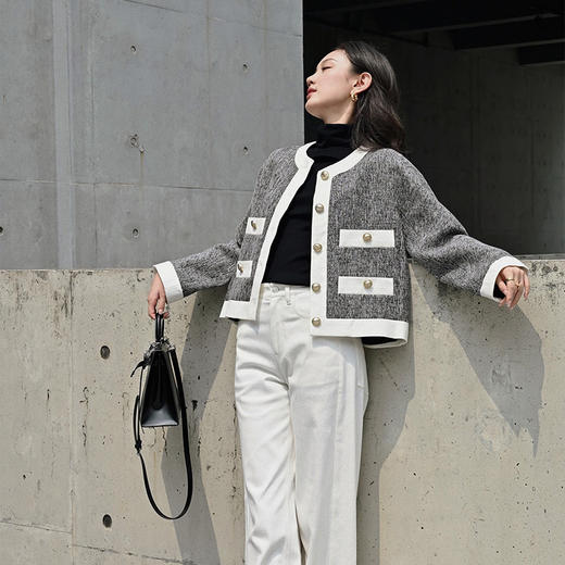 【顺丰包邮】05503 洛诗琳秋冬经典设计感撞色边小香风外套女50424 商品图3