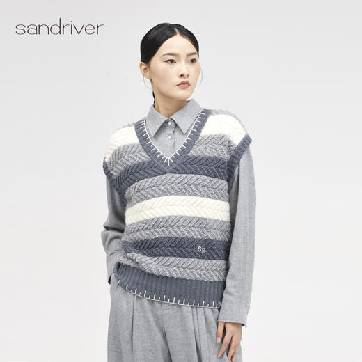 西藏羊绒手工缝边V领套衫SJF96W316N 商品图4