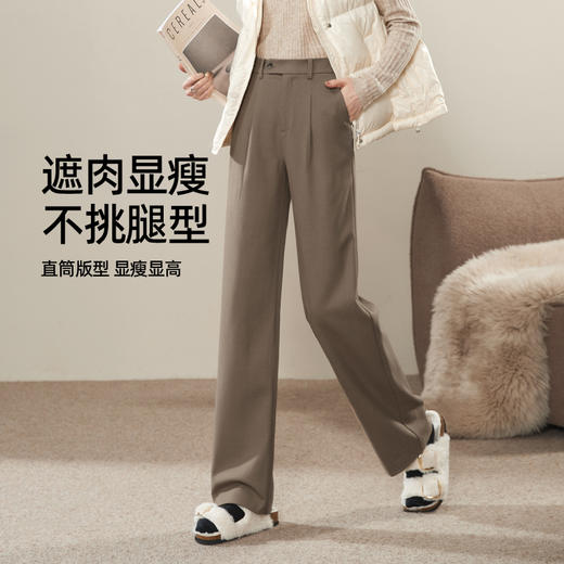 逸阳2024羊毛呢窄版阔腿西装裤女秋新款高腰垂感直筒休闲白色裤0560 商品图1