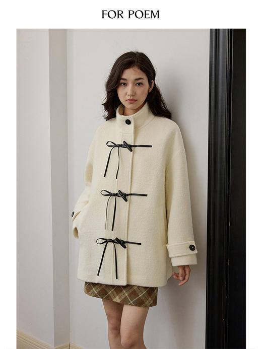ForPoem 现货 24/FW原创设计蝴蝶结牛角扣100羊毛中长款大衣外套 商品图1