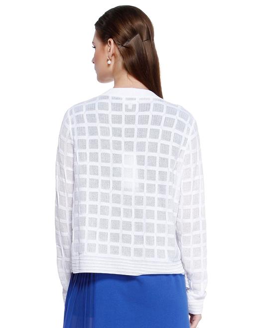 4894415318463 JOAN&DAVID 白色百搭格纹开襟长袖针织衫 商品图1