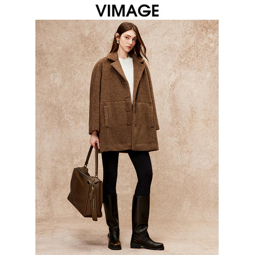 VIMAGE纬漫纪休闲直筒保暖宽松羊毛羊绒毛呢大衣冬新款V2214808 商品图1