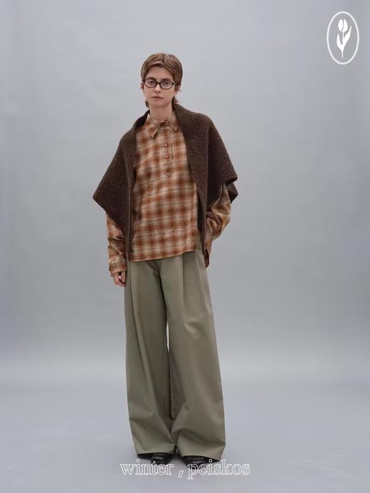 shyshystill/shy202408082/亨利领落肩袖棉质厚感格纹宽松衬衫 商品图2