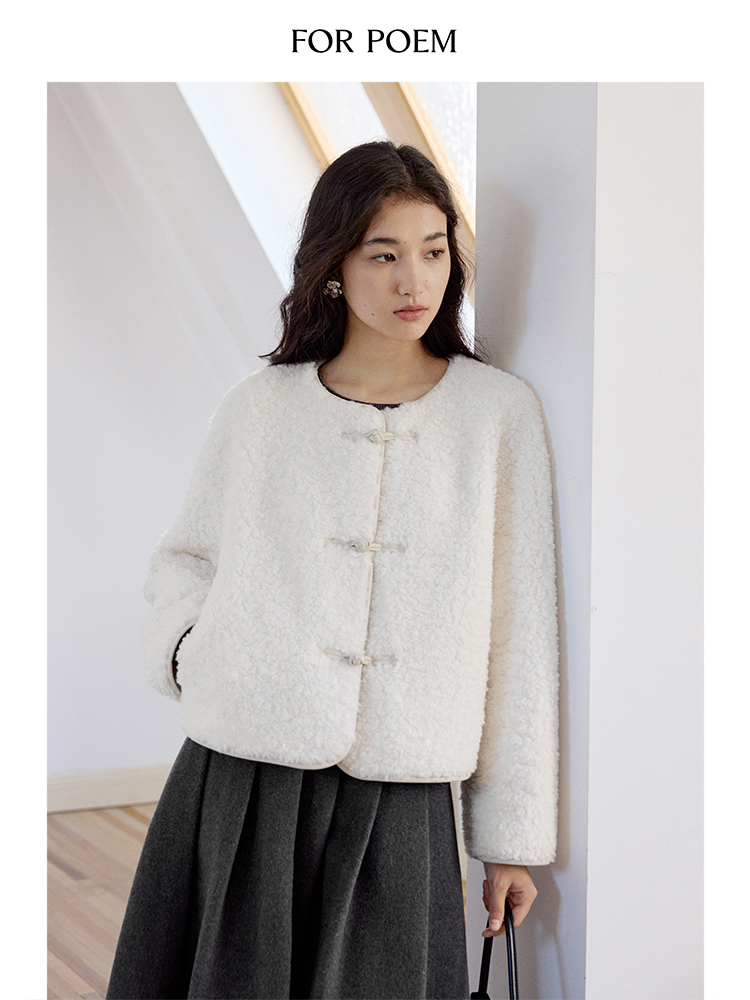 ForPoem 现货 24/FW原创设计新中式盘扣羊毛皮毛一体短款外套