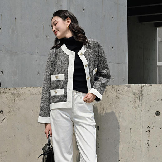 【顺丰包邮】05503 洛诗琳秋冬经典设计感撞色边小香风外套女50424 商品图2