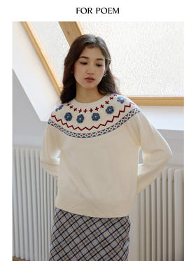 ForPoem 现货 24/FW原创设计北欧圣诞氛围感立体花羊毛费尔岛毛衣