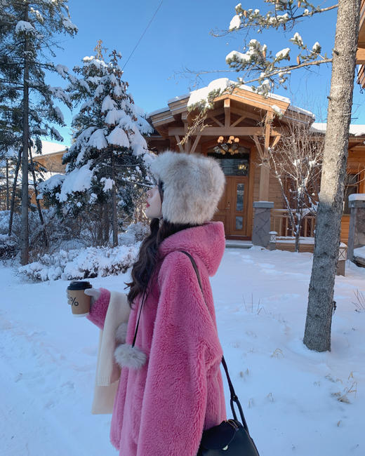 金蘑菇菇【今日特价树莓色小奶熊】软萌又休闲～可收腰哦 版型巨爱的毛绒外套 商品图7