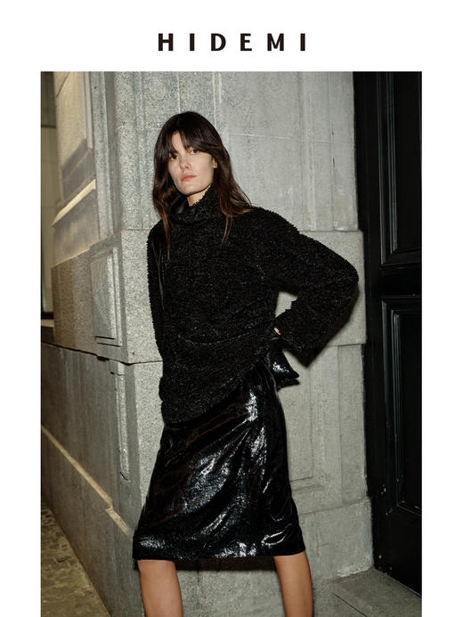 HIDEMI 节日系列极简廓形宽肩插肩袖复古设计感立领可翻领毛毛流苏感上衣前后两穿外套 商品图6