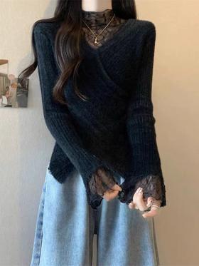 轻松拿捏气质🔥【蕾丝拼接水貂毛针织衫】💰纯欲和显瘦妥妥的拿捏了😏秋冬作为内搭也是一绝👍