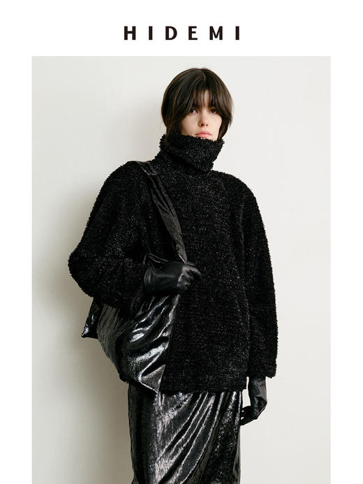 HIDEMI 节日系列艺术软雕塑感黑色亮面流苏tote托特包背包 大号/小号 商品图7