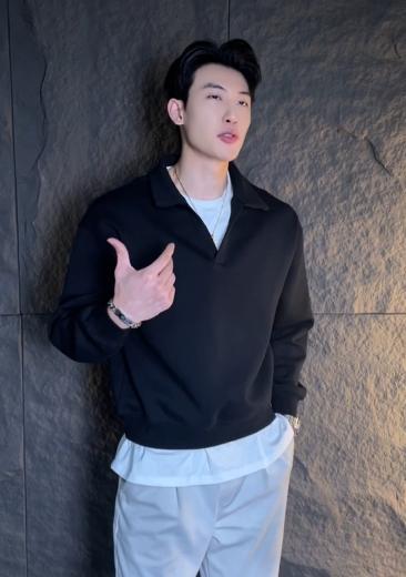 秋冬季新款时尚个性日系黑白撞色圆领假两件卫衣百搭休闲简约上衣 商品图0