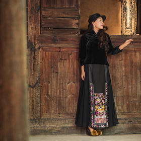 【林栖设计小店】麒麟真丝改良马面裙国潮绣花香云纱2025春季新品长裙女1951132