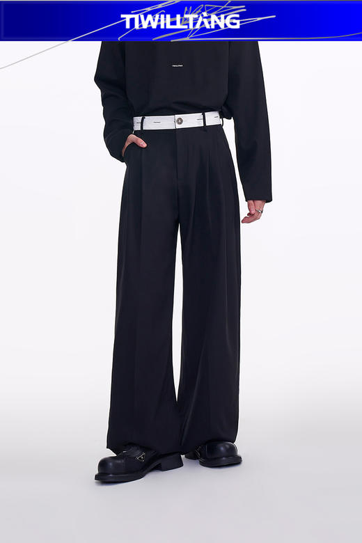 启世录TIWILLTANG“虚室生白”现代简约撞色拼接直筒西裤 商品图5