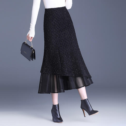 网纱边鱼尾包臀裙半身裙秋冬2024新款高腰显瘦遮胯气质一步裙子YK-MTYR2385 商品图1