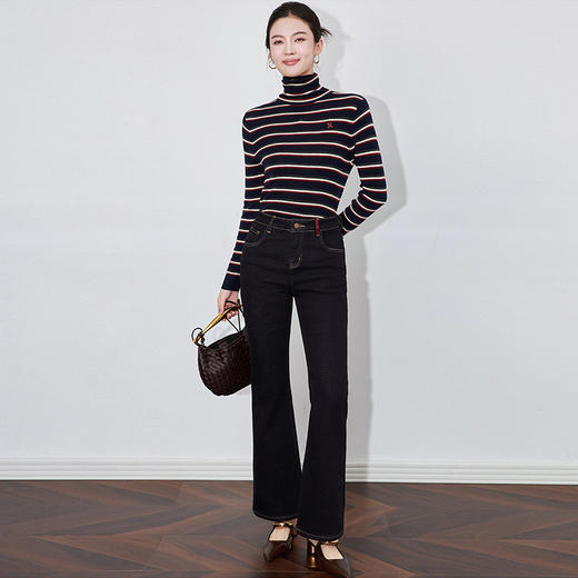 【高货wl】全新升级【铂金会员220/天猫299/差价79】(13401) 洛诗琳加绒微弹高腰设计简约复古休闲修身微喇牛仔裤女 商品图2