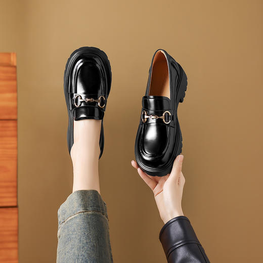 阿么手工女鞋英伦风真皮气质乐福鞋超软百搭5CM复古厚底小皮鞋女 商品图4