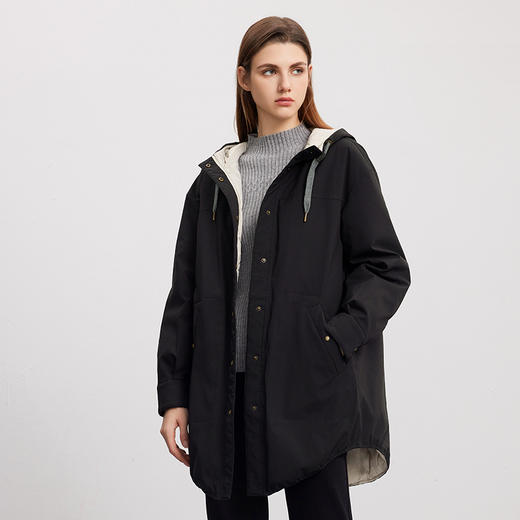 【双面拼色连帽羽绒服】24年秋冬女士新品中长款90白鹅绒保暖外套 商品图5