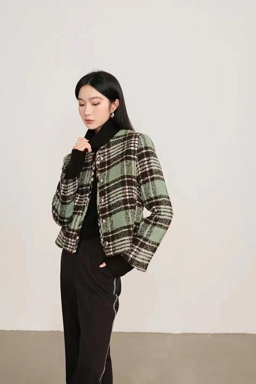 ANSUABEL 绿棕色格纹圆领小香风外套 17721 商品图1