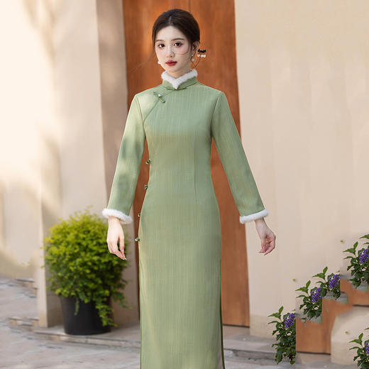 秋冬款加绒加厚新中式长款年轻款复古长袖改良旗袍CQSC20330 商品图2