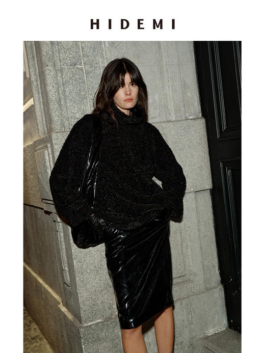 HIDEMI 节日系列极简廓形宽肩插肩袖复古设计感立领可翻领毛毛流苏感上衣前后两穿外套 商品图5